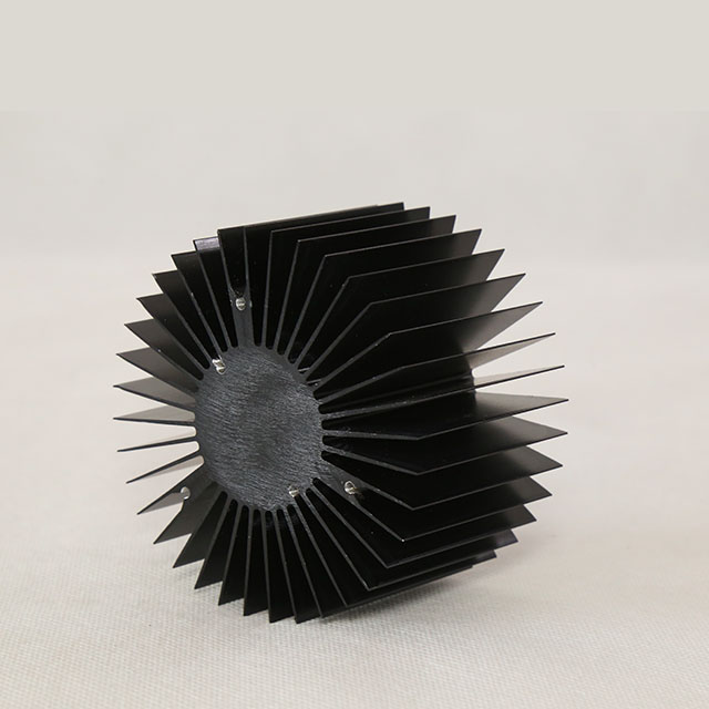 Round Radial Shape Silver Black Anodized Aluminum Extruded Heat Sink 